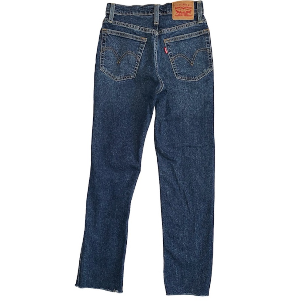 Levis Wedgie Straight Size 24 Distressed Dark Wash Button Fly Jeans - Picture 2 of 11